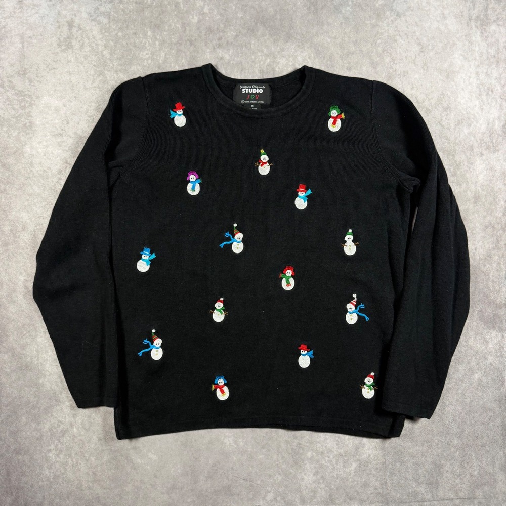 Vtg 90s Designers Originals Studio Joy Snowman Embroidered Christmas Sweater M